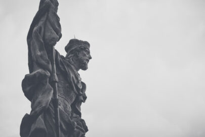Saint Wenceslas statue at Marian Plague column on the main square of Cesky Krumlov, Czech republic - slon.pics - free stock photos and illustrations