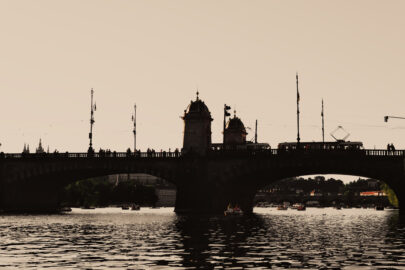 Silhouette of Legion Bridge on Vltava river. Prague, Czech Republic - slon.pics - free stock photos and illustrations