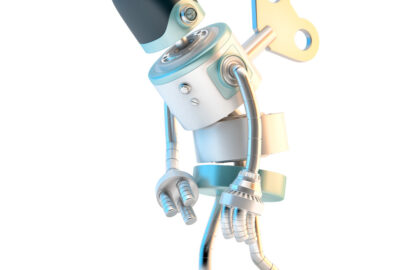 Tired Robot with wind-up key sticking into his back - slon.pics - free stock photos and illustrations