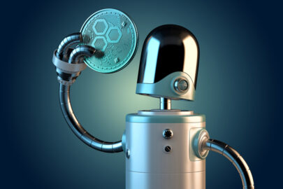 Robot holding JSECoin - slon.pics - free stock photos and illustrations