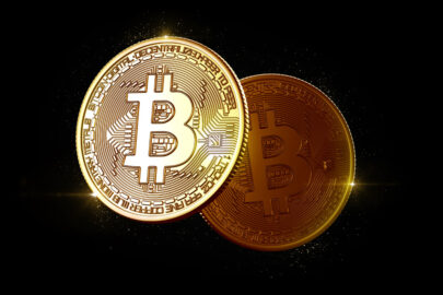 Glowing bitcoin coins - slon.pics - free stock photos and illustrations