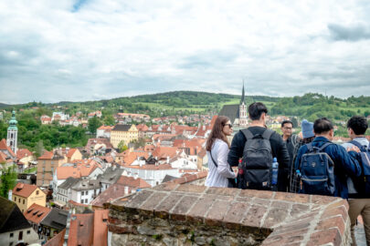 Group of asian tourists at Cesky Krumlov castle - slon.pics - free stock photos and illustrations