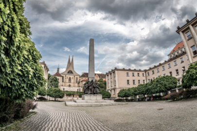 Palacky Square, Czechoslovak Legion monument and Emmaus monastery on the background - slon.pics - free stock photos and illustrations