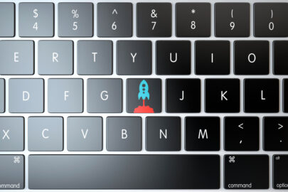 Rocket symbol on laptop keyboard - slon.pics - free stock photos and illustrations