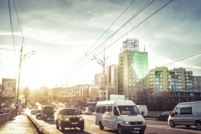 Traffic at evening on Grigore Vieru Boulevard. Chisinau - slon.pics - free stock photos and illustrations