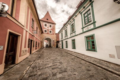 Budejovicka Gate at Latran street. Cesky Krumlov - slon.pics - free stock photos and illustrations