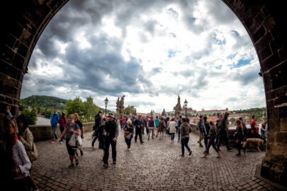 Crowd of people on Charles Bridge, a UNESCO World Heritage Site - slon.pics - free stock photos and illustrations