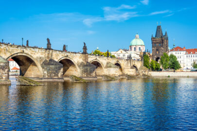 View of Prague castle and Charles bridge over Vltava river, Czech Republic - slon.pics - free stock photos and illustrations